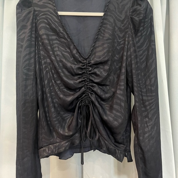 Mustard Seed Black Zebra Print Ruched Blouse - Picture 1 of 5